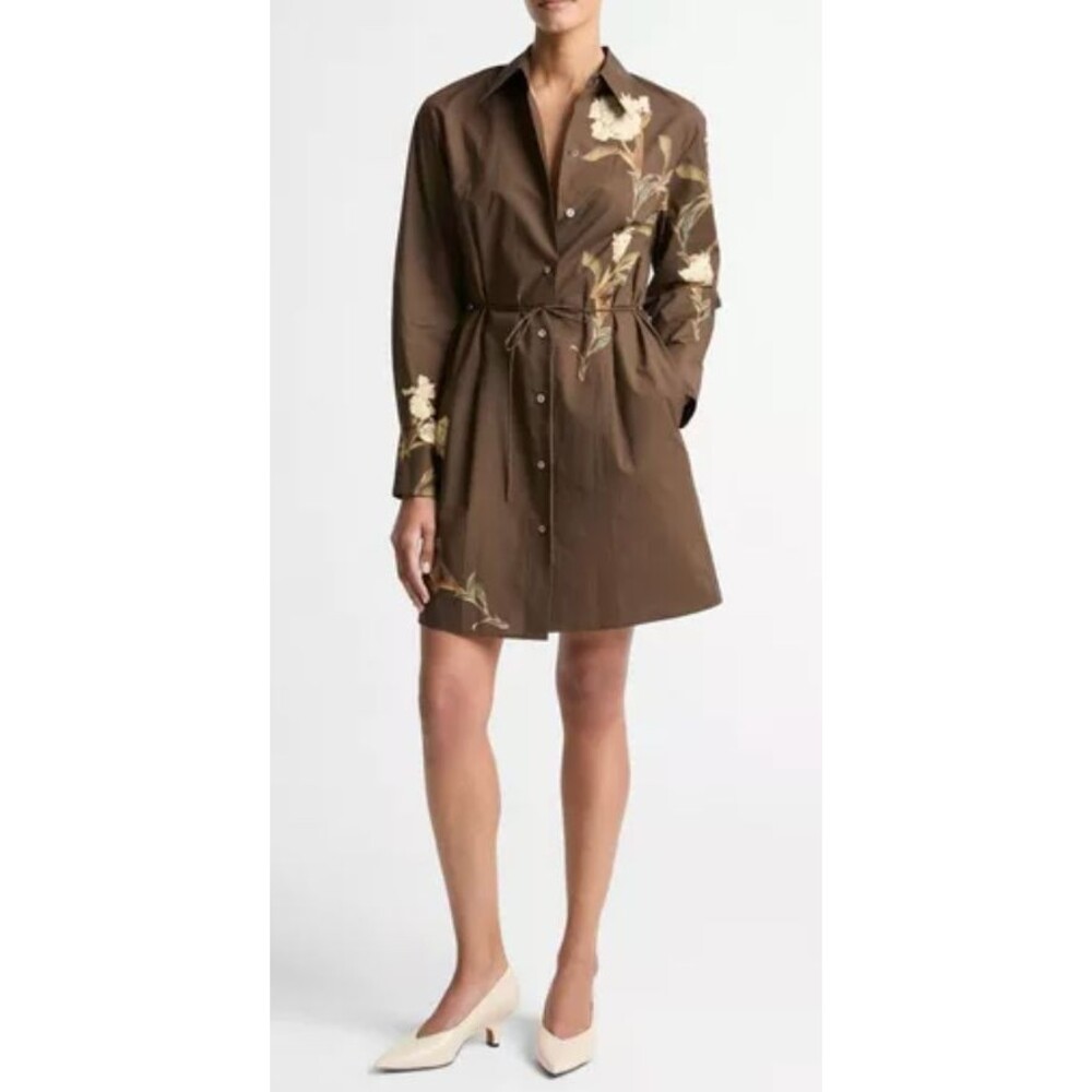 NWT Vince Iris Brown Cotton Shirt Dress Button Front Belted Sz XL
